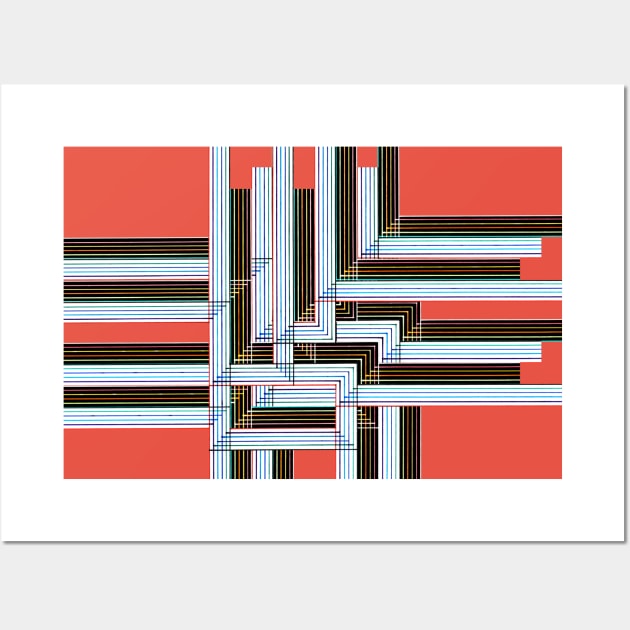Multyplied parallel and perpendicular variations hand-drawn color pen lines in soft red Wall Art by Ocztos Design